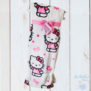 NWT HELLO KITTY SANRIO AUTHENTIC PINK WHITE PLUSH THROW BLANKET 60" x 70"